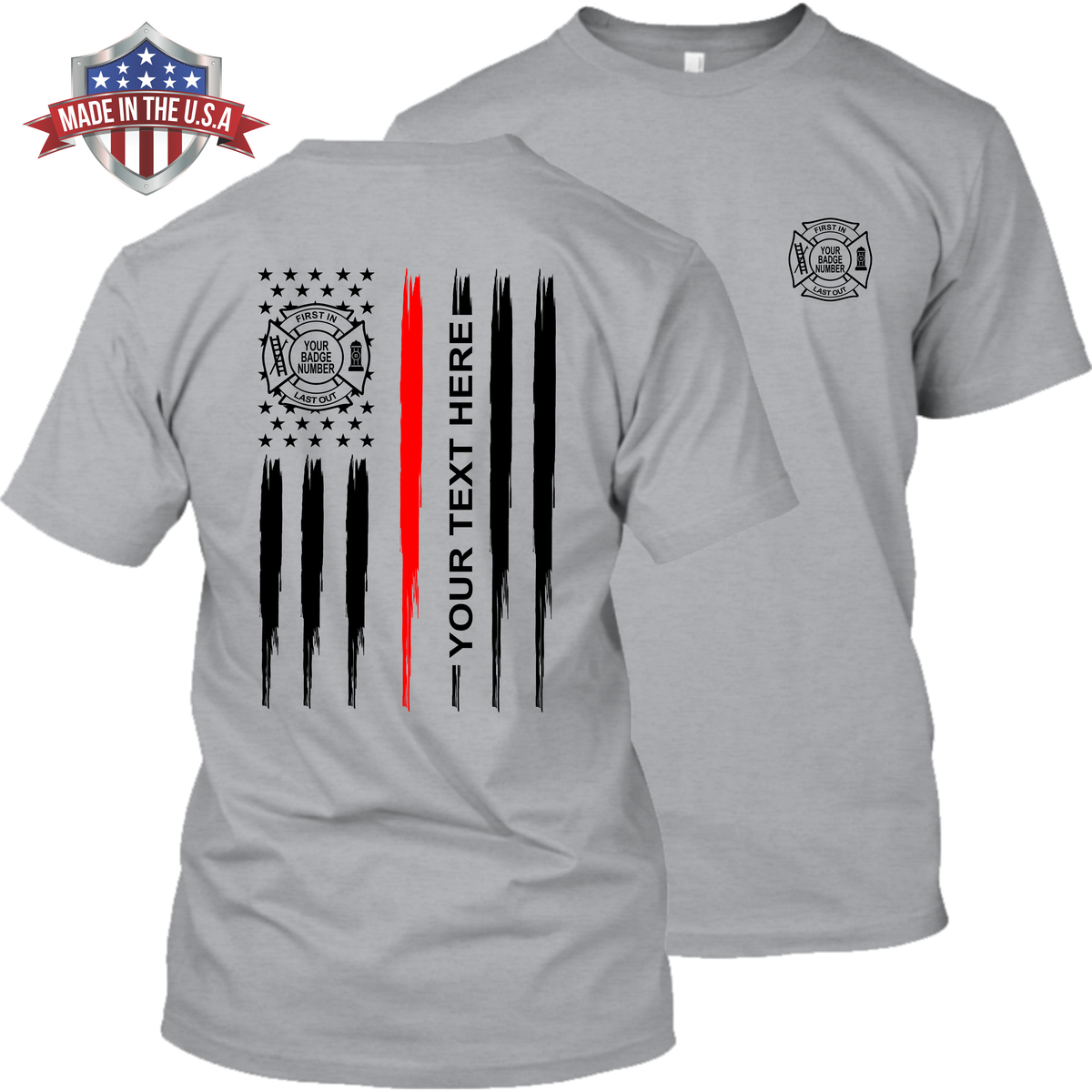 Fire Department - Tattered Thin Red Line - Your Text Here - Apparel - 2 Pack - Read the Description