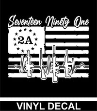 1791 - Seventeen Ninety One - 2A - American Flag - Vinyl Decal - Free Shipping