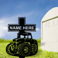 Farming Tractor - Steel Cross - Memorial  Stake- Free Shipping