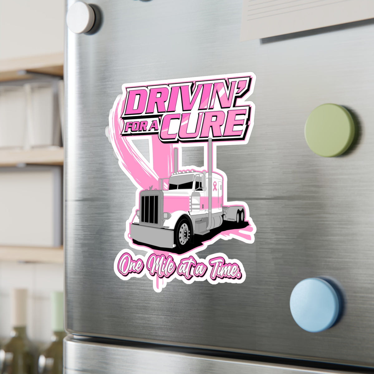 Breast Cancer - Peterbilt - Drivin for a Cure One Mile at a Time - Vinyl Decal - Free Shipping