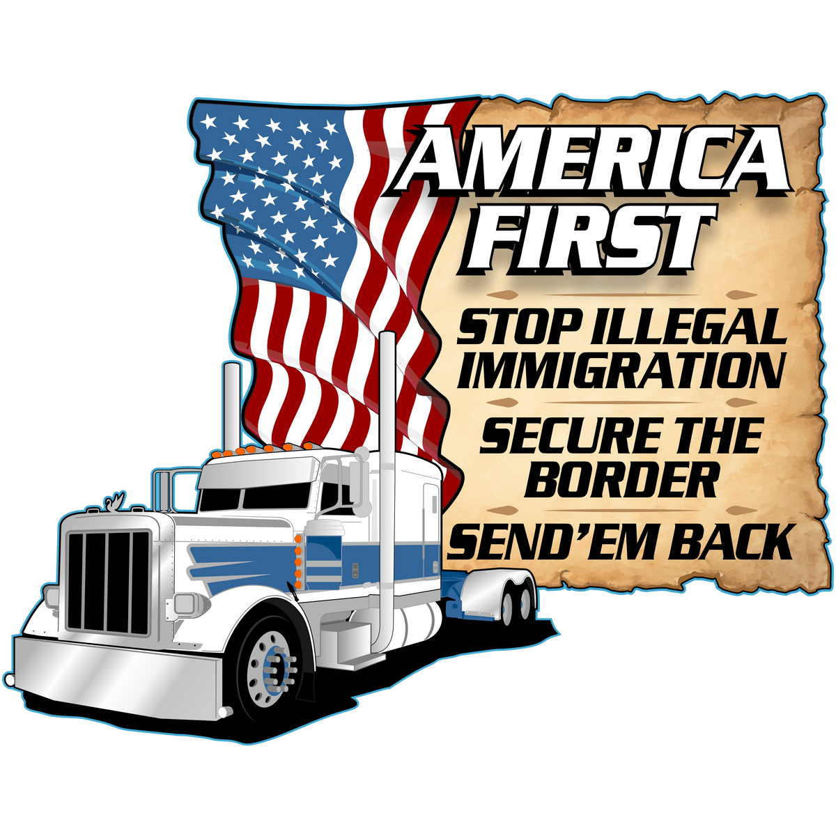 America First - Stop Illegal Immigration -  PermaSticker -  Peterbilt - UV Inks - Free Shipping -Install Video in Description
