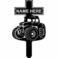 Farming Tractor - Steel Cross - Memorial  Stake- Free Shipping