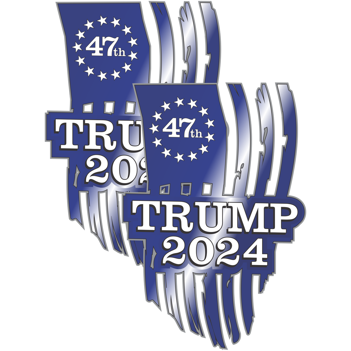 2 Pack - Trump 2024 Tattered Flag - PermaSticker -UV Inks - Free Shipping