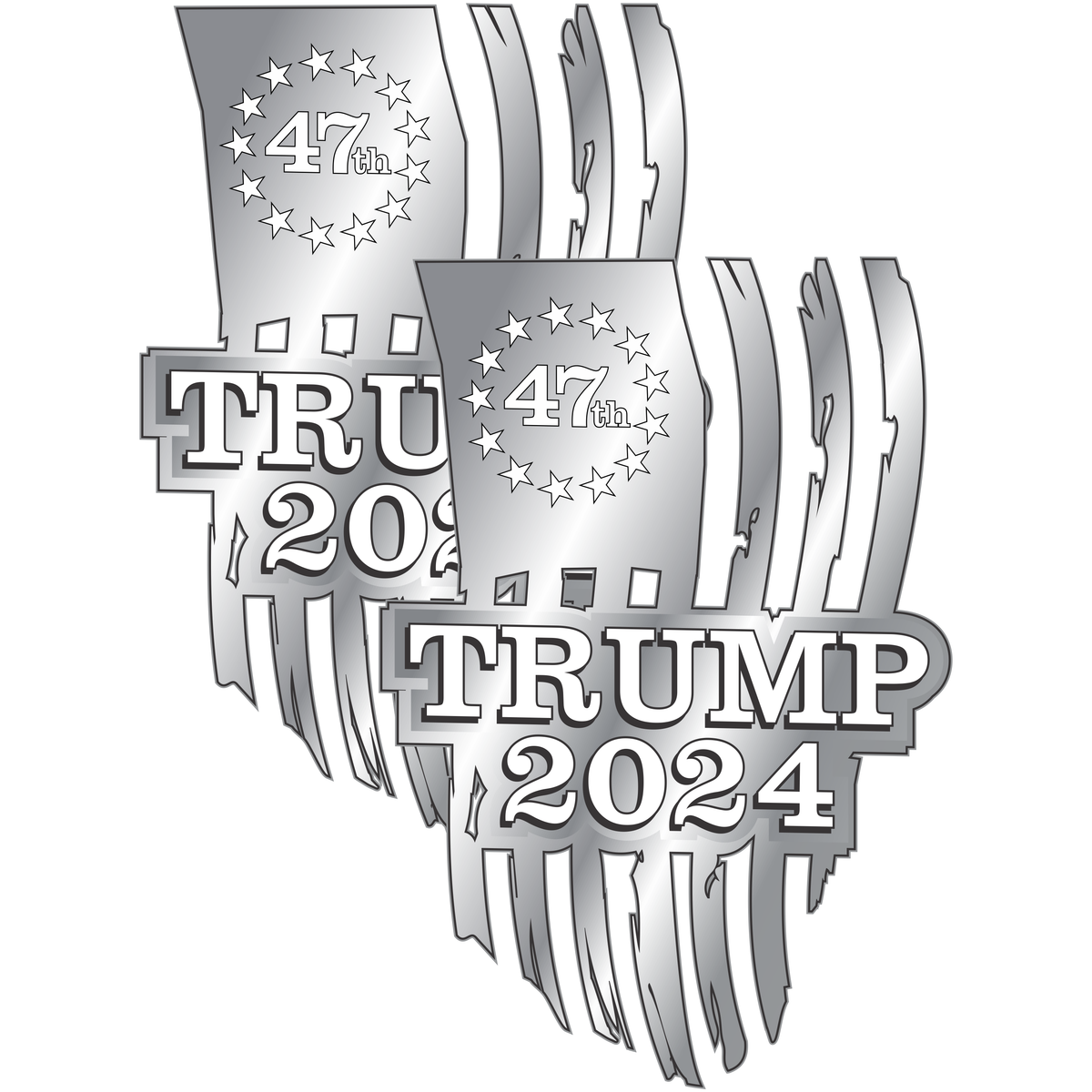 2 Pack - Trump 2024 Tattered Flag - PermaSticker -UV Inks - Free Shipping