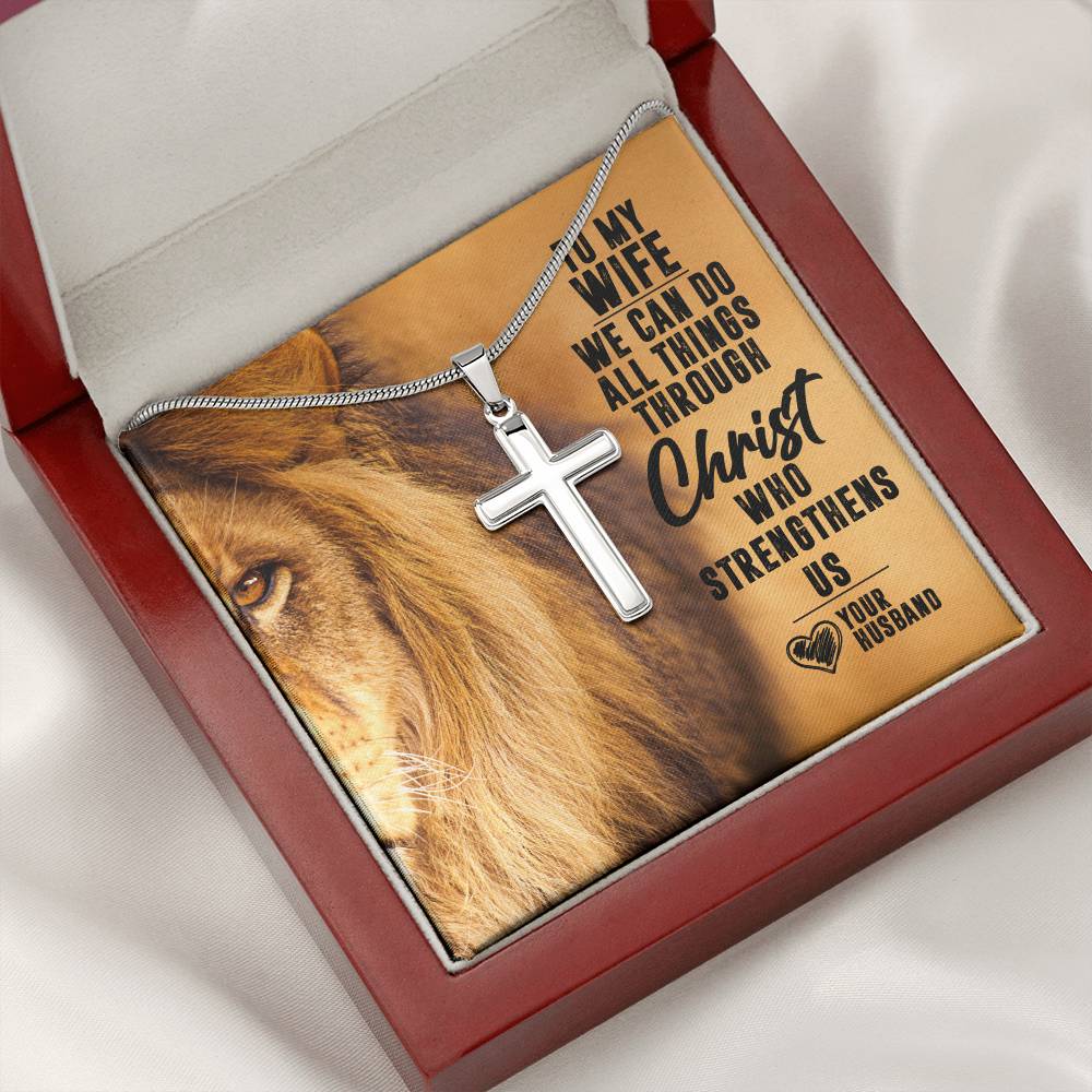 To My Wife - We Can Do All Things Through Christ - Cross Necklace - Free Shipping