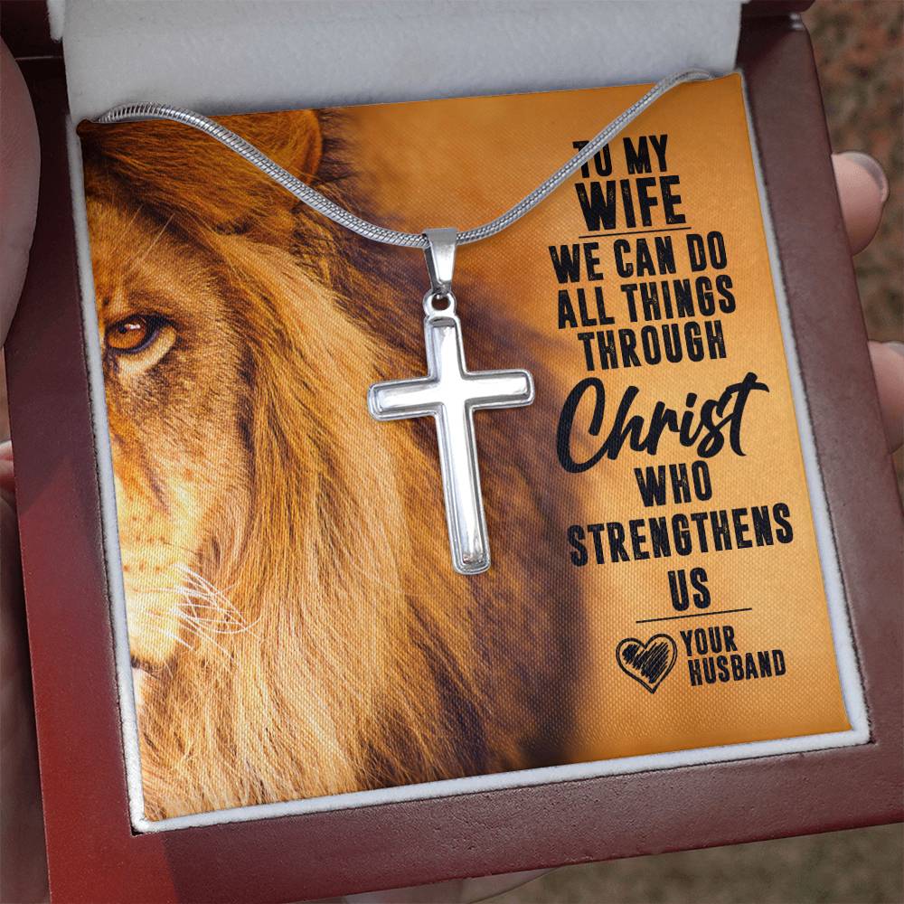 To My Wife - We Can Do All Things Through Christ - Cross Necklace - Free Shipping