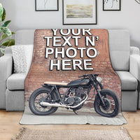 Motorcycle Your Photo & Text - Fleece or Sherpa Blanket