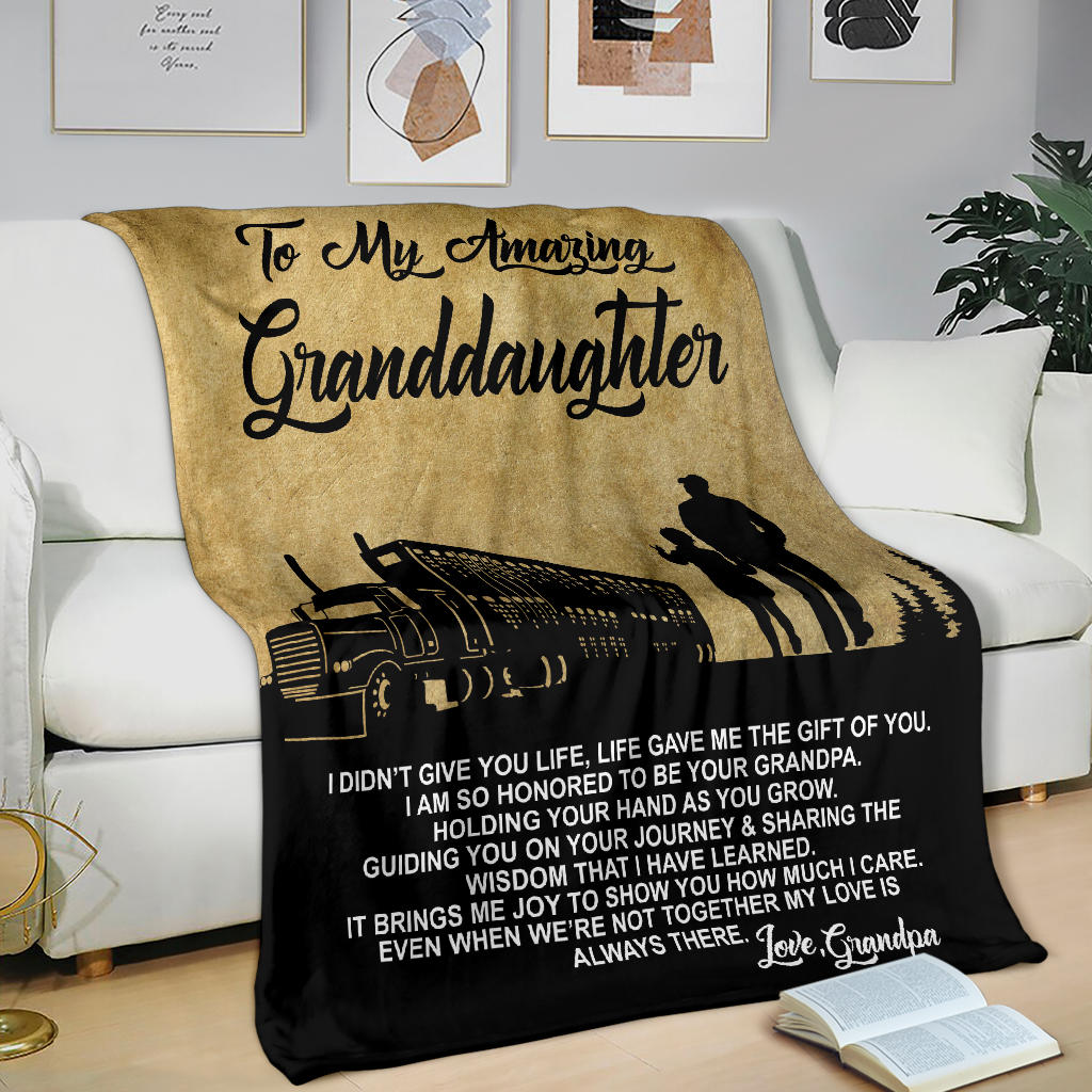 To My Amazing Granddaughter Blanket - Love Grandpa - Bull Hauler - Peterbilt - Free Shipping