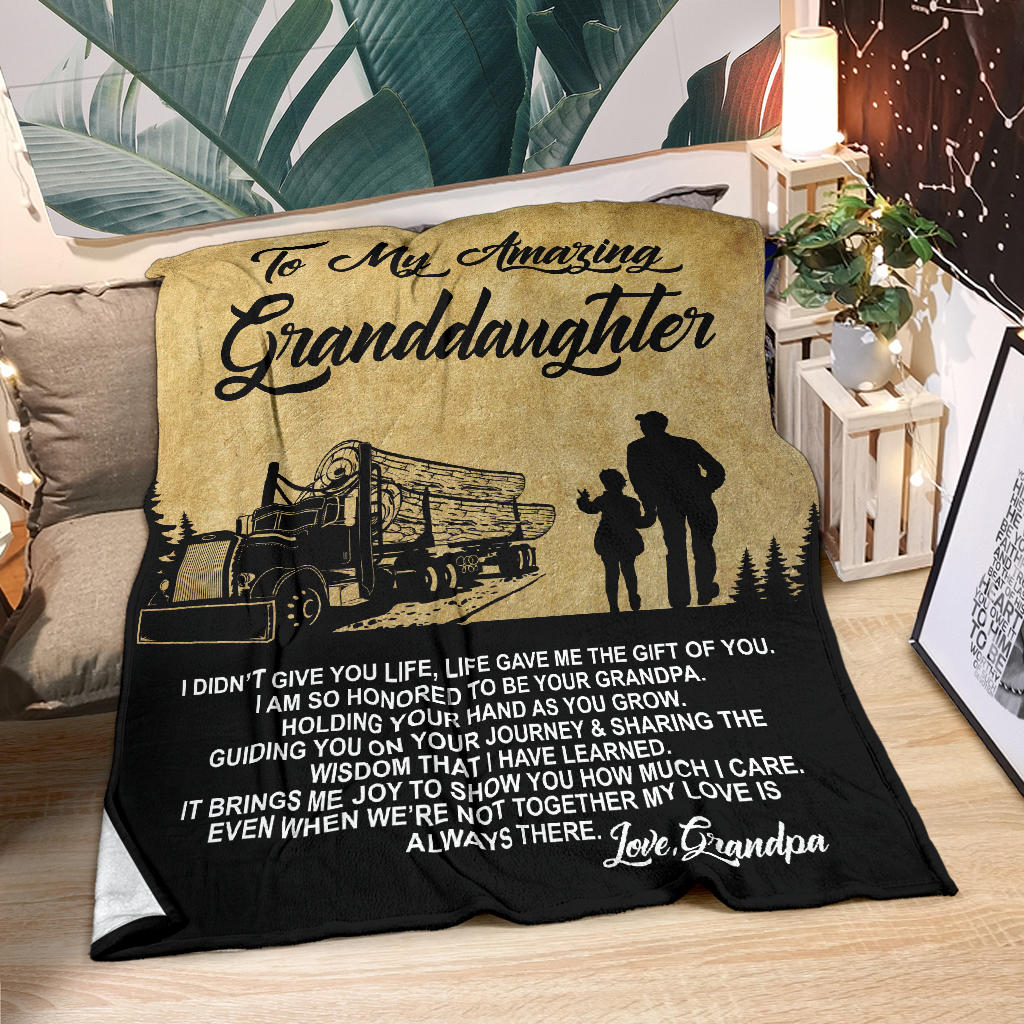 To My Amazing Granddaughter Blanket - Love Grandpa - Log Hauler - Peterbilt