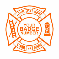Fire Department Maltese Cross - Your Text & Badge Number - PermaSticker - Free Shipping