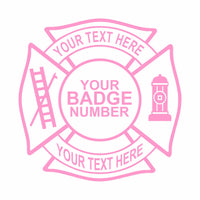 Fire Department Maltese Cross - Your Text & Badge Number - PermaSticker - Free Shipping