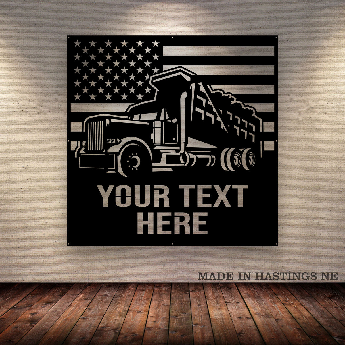 American Flag - Dump Truck - Metal Monogram Sign - Free Shipping
