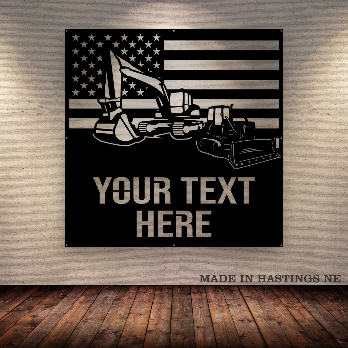 Excavator - Bulldozer -  American Flag - Metal Sign Monogram - Free Shipping