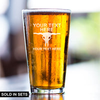 Bull Skull - Laser Etched - 16oz. Pint Glasses  - Your Text Here - Free Shipping