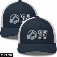 2 Embroidered Hats - Excavator Bucket Rock - Your Text Here - Free Shipping