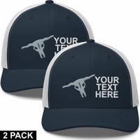 2 Embroidered Hats - Bull Skull Tilted - Your Text Here - Free Shipping