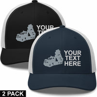 2 Embroidered Hats - Dump Truck - Your Text Here - Free Shipping
