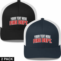 2 Embroidered Hats - Fire Department - Your Text Here - Free Shipping