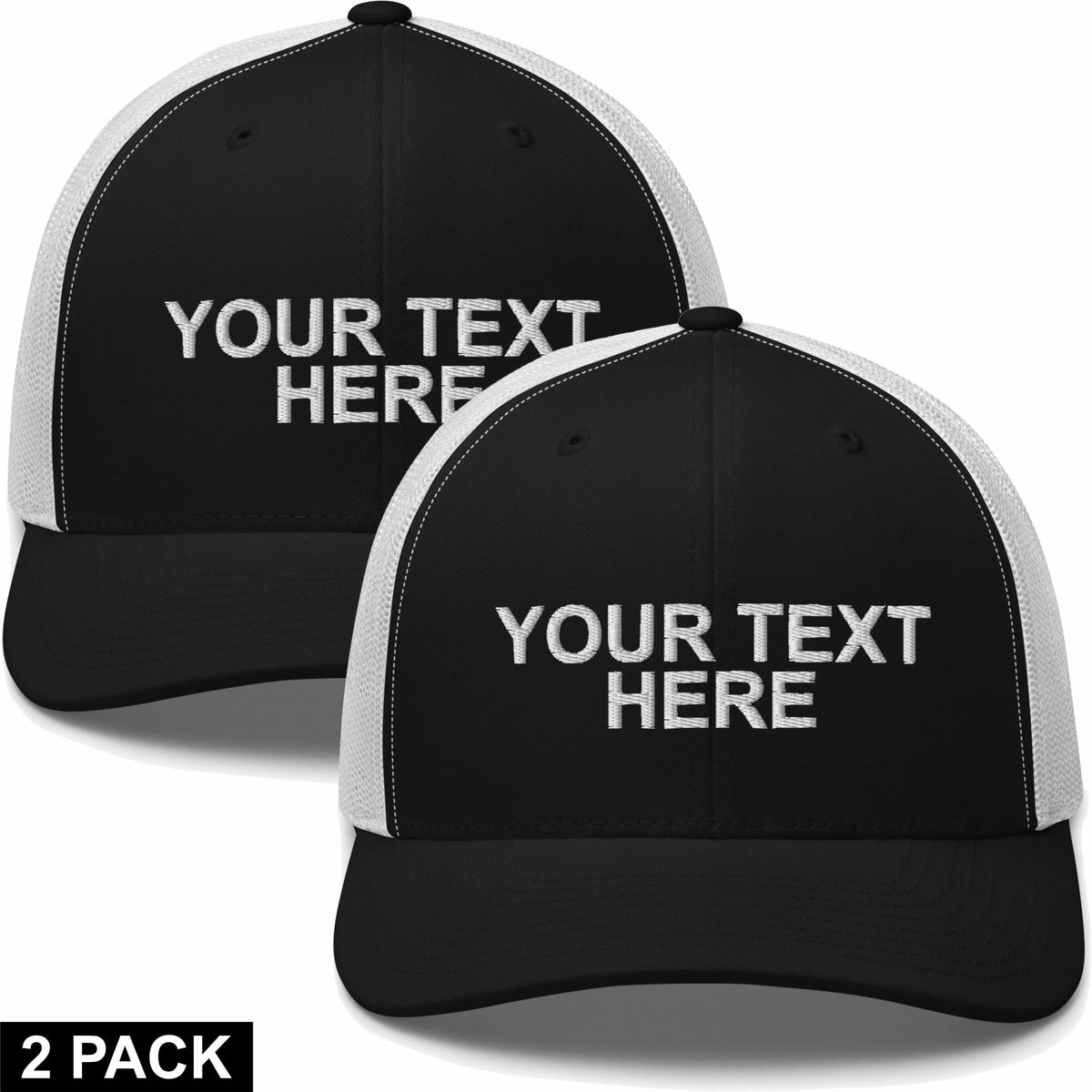 2 Embroidered Hats -Your Text Here - Words Only - Free Shipping