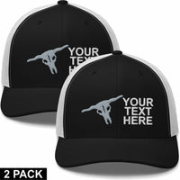 2 Embroidered Hats - Bull Skull Tilted - Your Text Here - Free Shipping
