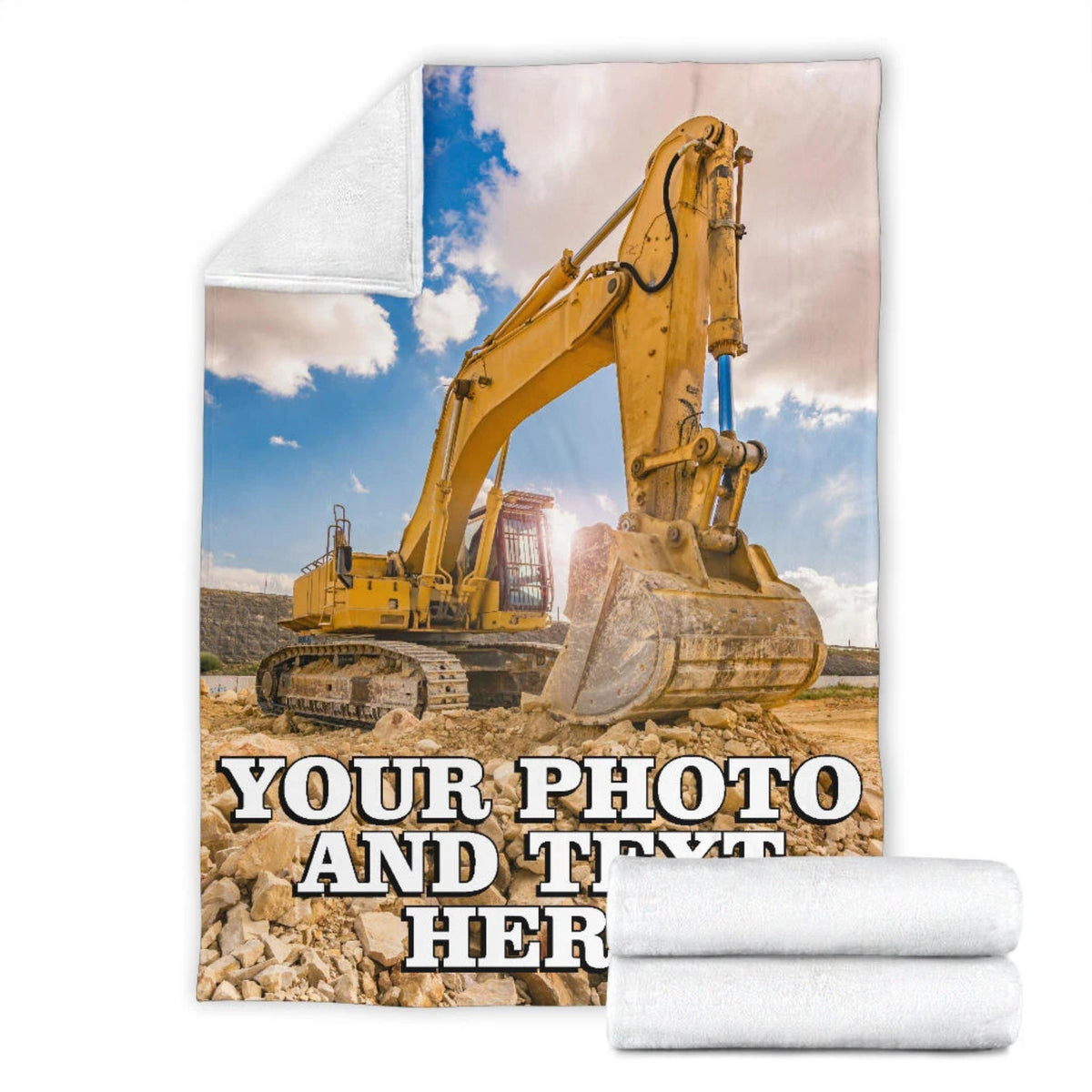 Excavator Your Photo and Text Fleece Blanket