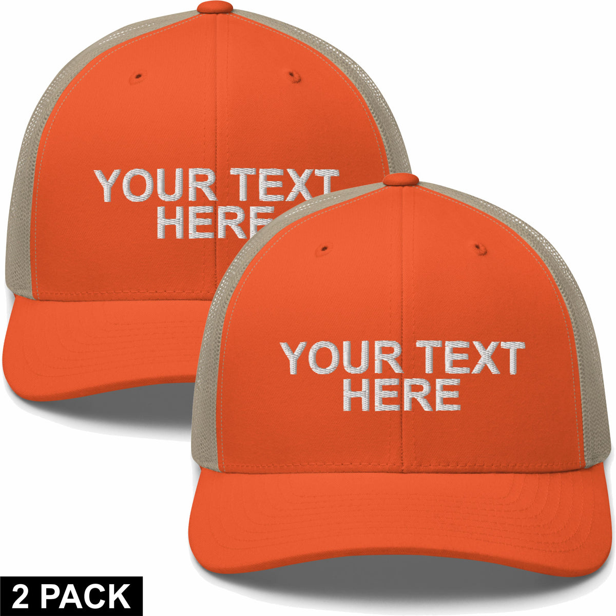2 Embroidered Hats -Your Text Here - Words Only - Free Shipping