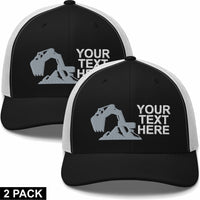 2 Embroidered Hats - Excavator - Your Text Here - Free Shipping