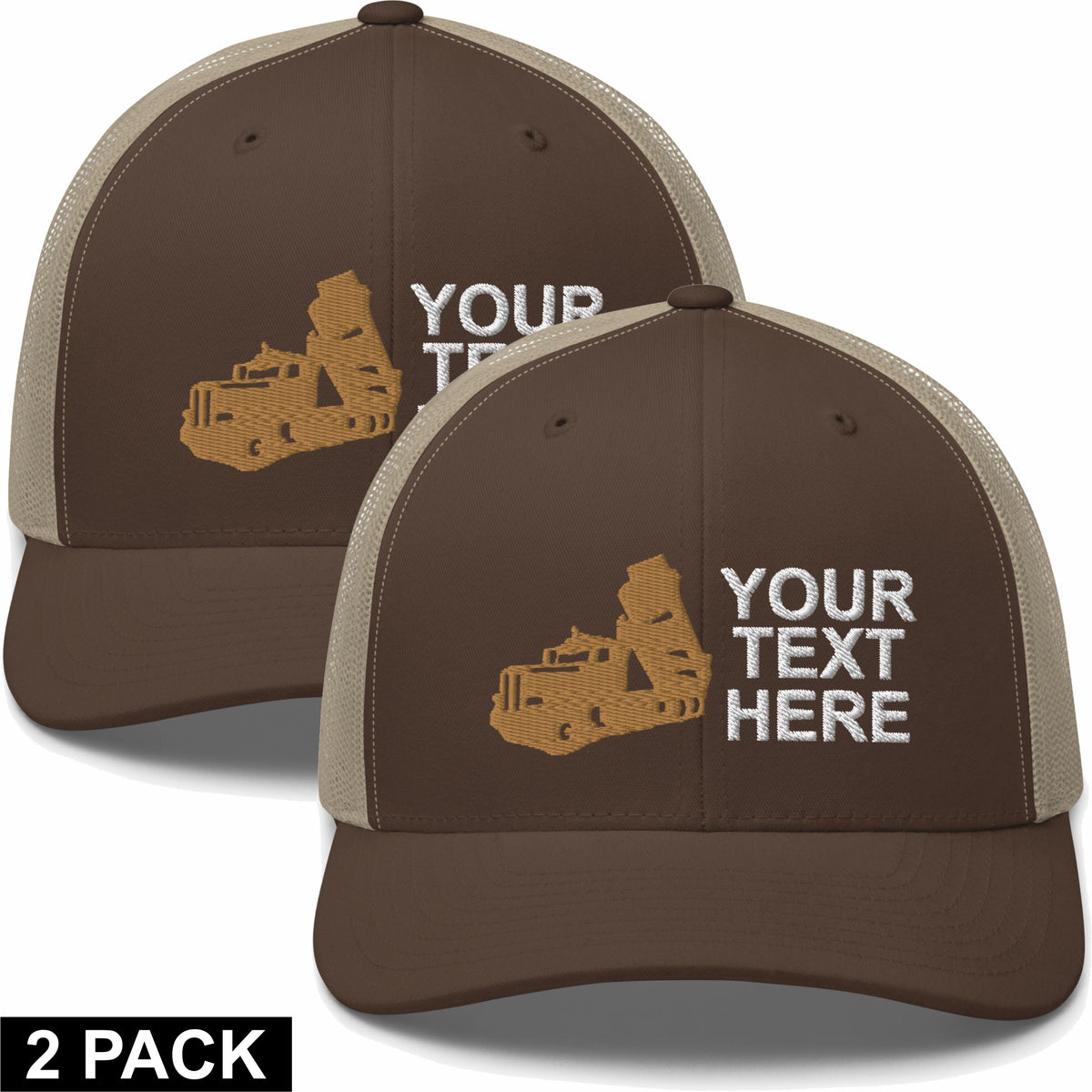 2 Embroidered Hats - Dump Truck - Your Text Here - Free Shipping