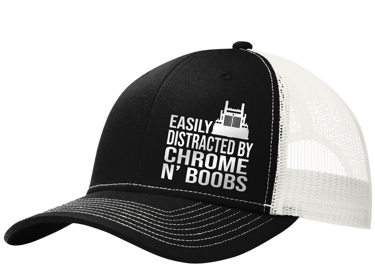 Easily Distracted by Chrome & Boobs Star Car Trucker Hat Free Shipping