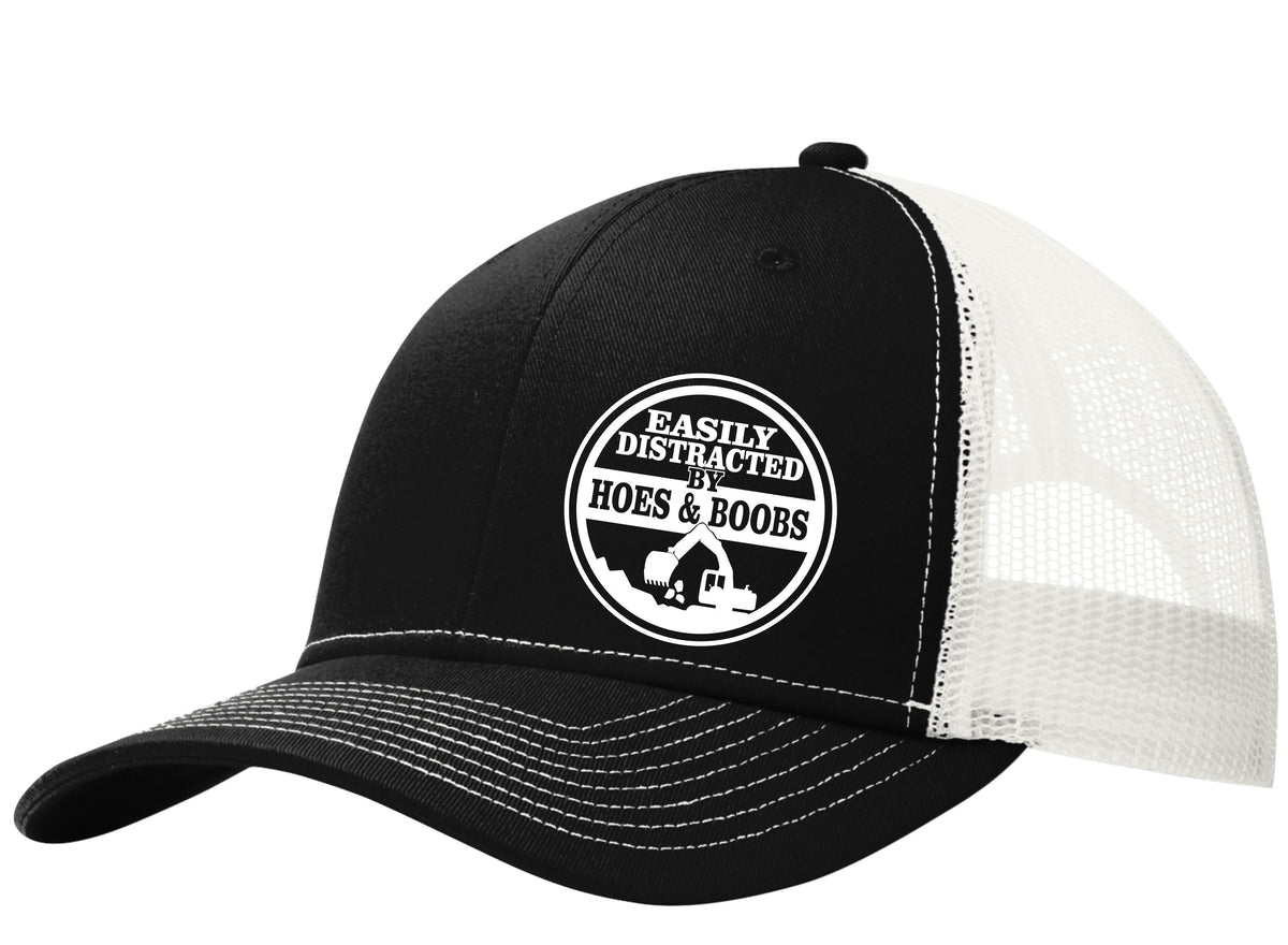 Easily Distracted by Hoes & Boobs 6 Panel Mesh Back Trucker Hat Free Shipping