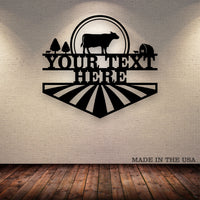 Cattle Sun Farm Your Text Here Metal Wall Art Free Shipping