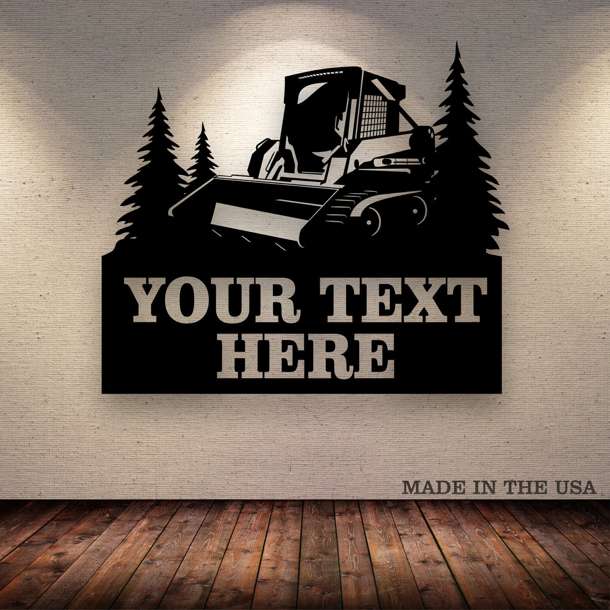 Skid Loader Bobcat Tracks Trees Your Text Here Metal Wall Art Free Shipping