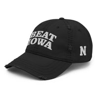 Beat Iowa - Embroidered - Distressed Hat - Free Shipping