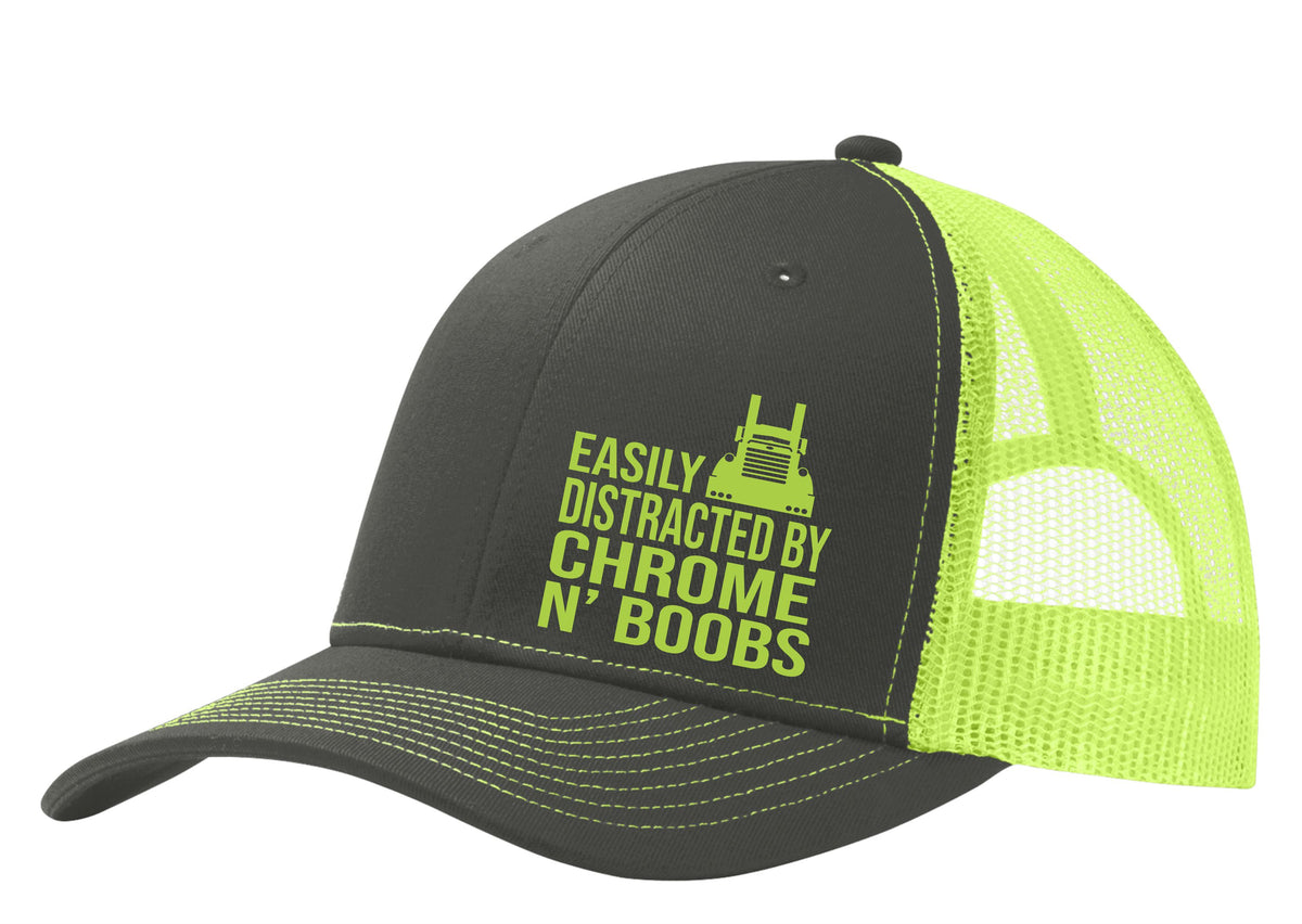 Easily Distracted by Chrome & Boobs Pete Trucker Hat Free Shipping