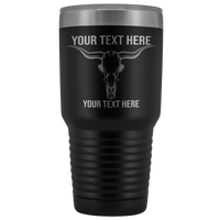 Bull Skull Etched Your Text 30oz Tumbler Free Shipping