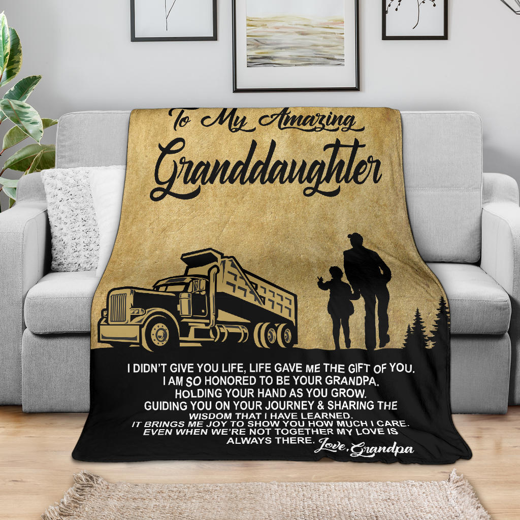 To My Amazing Granddaughter Blanket - Love Grandpa - Dump Truck - Free Shipping