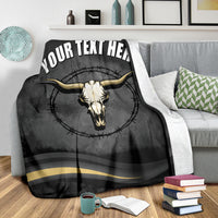 Bull Skull Barb Wire Your Text Here Micro Fleece Blanket  Free Shipping