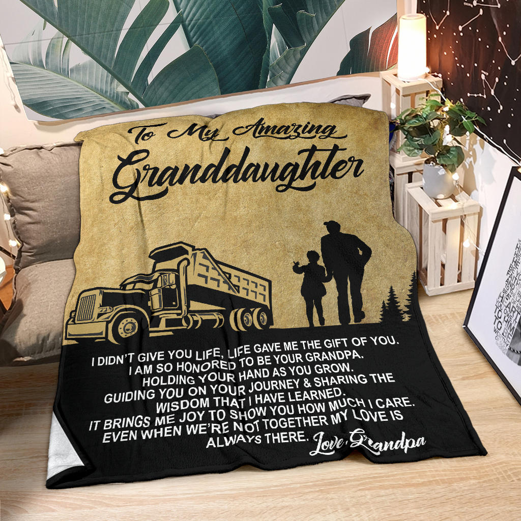 To My Amazing Granddaughter Blanket - Love Grandpa - Dump Truck - Free Shipping