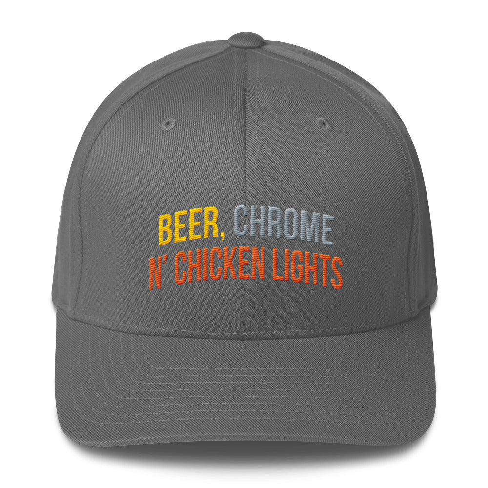 Beer, Chrome n' Chicken Lights Flexfit Hat Free Shipping
