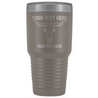 Bull Skull Etched Your Text 30oz Tumbler Free Shipping